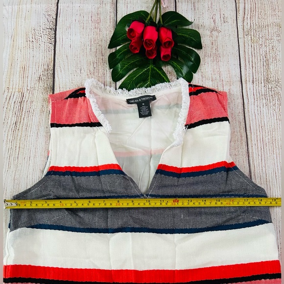 Chelsea & Theodore Women’s Striped Split Crew Neck Fringe Sleeveless Dress Sz M - Picture 6 of 8